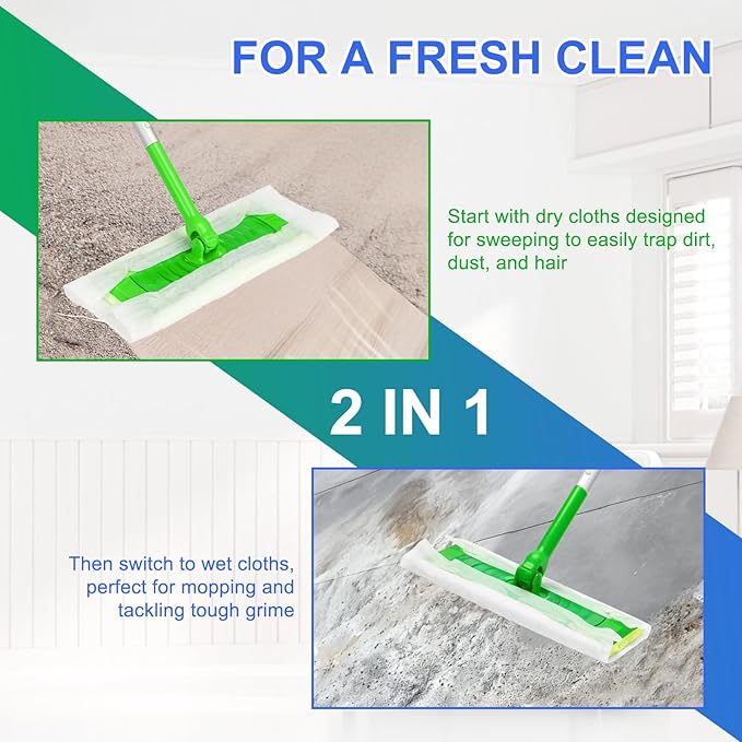 60 Count 2-in-1 Dry + Wet Mopping Cloths Kit for Swiffer Sweeper Mop, Disposable Mop Pads Refill Includes 48 Dry Sweeping Cloths & 12 Wet Pads Refills for Multi-Surface Floor (Mop not Included)