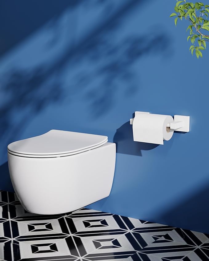Ruacq Toilet Paper Holder-White Tissue Roll Holder Double Post Pivoting Square Base Wall Mounted for Bathroom