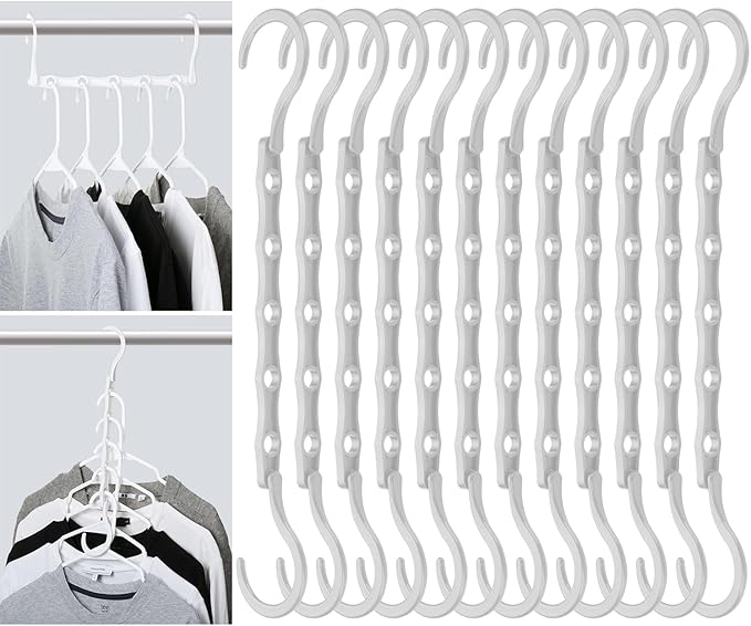 Mr. Pen- Space Saving Hangers for Clothes, 12 pcs, White, Plastic Multi Clothes Hangers Space Saving, 5 Slots, 360° Rotating Hooks