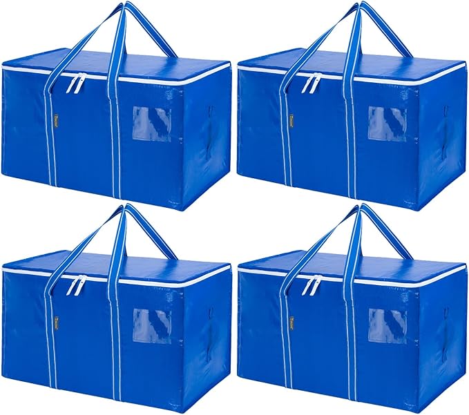 BALEINE 4-Pack Oversized Moving Bags with Reinforced Handles, Heavy-Duty Storage Tote for Clothes, Moving Supplies (Royal Blue, 4-Pack)