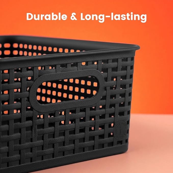 AREYZIN Plastic Storage Baskets Set of 6 Sturdy Small Organizer Bins Storage Baskets for Shelves,Closet,Countertops, Desktops, Cabinets and Badrooms,Black