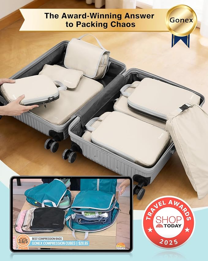 Gonex Compression Packing Cubes, 3pcs/4pcs Expandable Storage Travel Luggage Bags Organizers