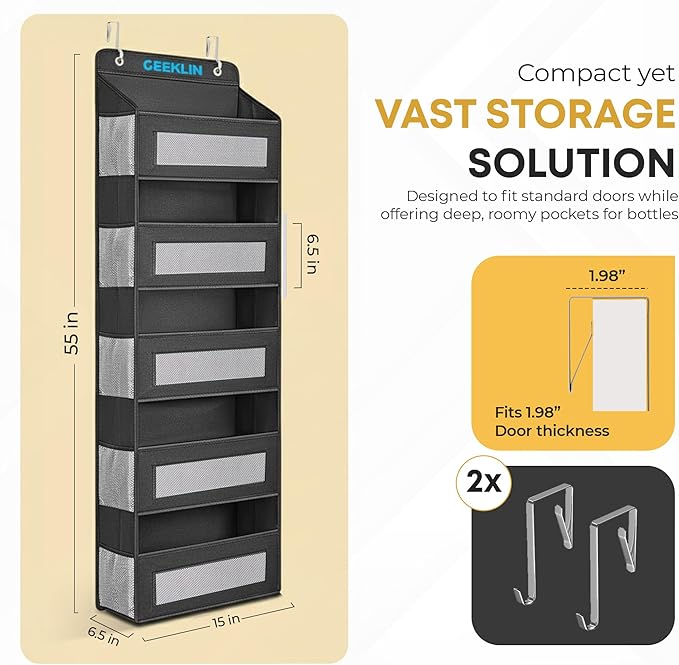 Wall & Door Hanging Organizer with Mesh Pockets – Over The Door Storage Organizer for Bedroom, Bathroom, Closet & Pantry, Space Saving Fabric Pocket Organizer