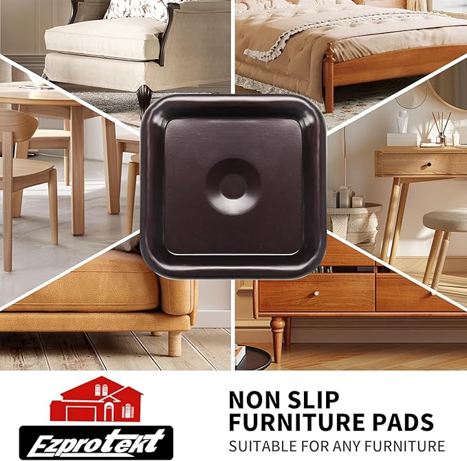 Ezprotekt 1 3/4" Non Slip Furniture Pads, 16 Pcs Anti Slip Furniture Caster Cups, Furniture Coasters for Hardwood Floors, Furniture Stoppers to Prevent Sliding - Prevent Floors Scratches, Brown/Black