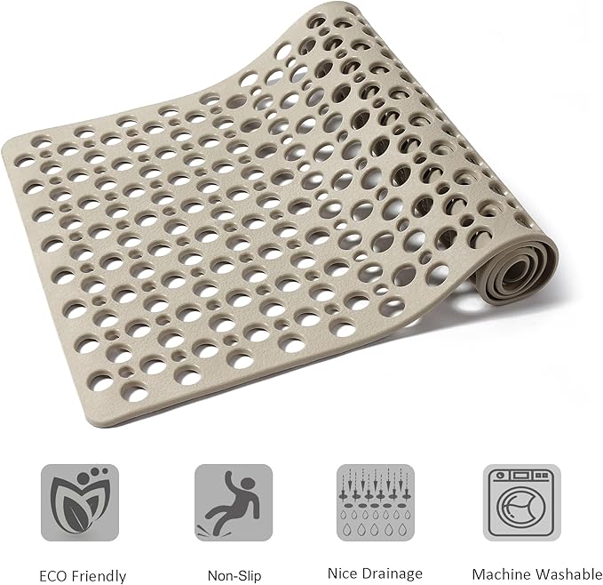 Nonslip Bathtub Mat Extra Soft TPE Bath Mat for Kids, Machine Washable Bathroom Shower Mat, Smooth/Non-Textured Tubs Only, 35L x 16W Inch (Light Brown)