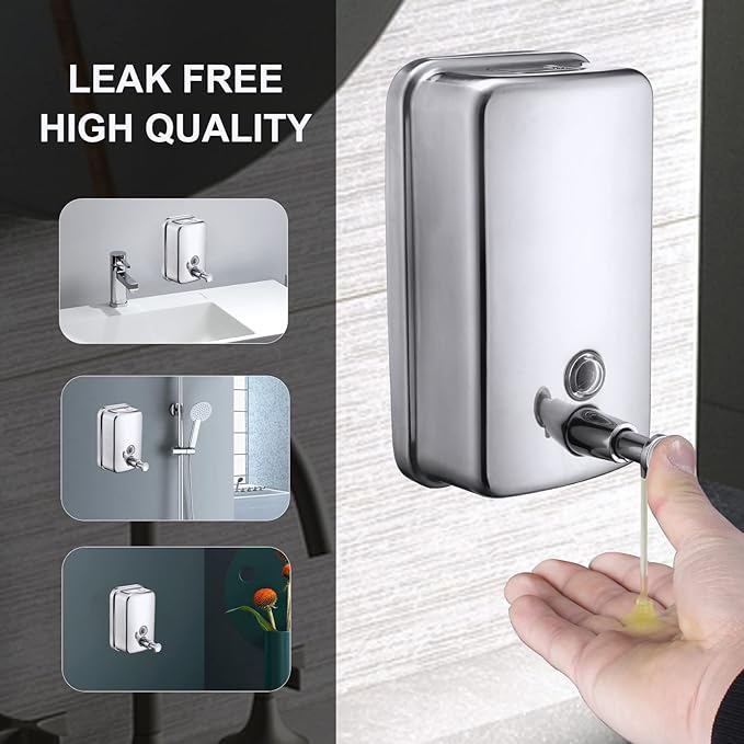 Commercial Soap Dispenser Wall Mount Stainless Steel Manual Liquid Pump Rust-Proof Leak Free for Bathroom (34 fl.oz./1000ml)