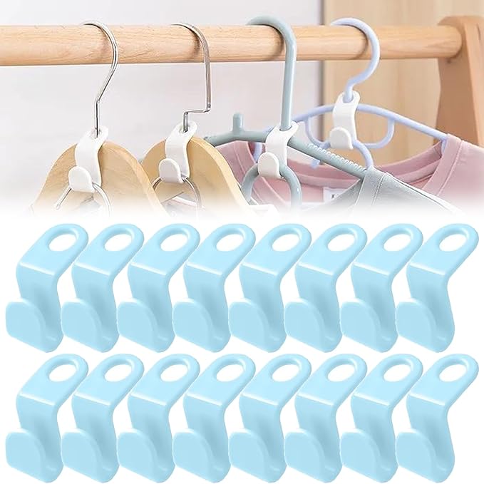 50 PCS Hanger Connector Hooks, Space Saving Hangers, Closet Hanging Organizer for College Dorm Room Essentials, Thickening Upgrade (Blue-50 Pcs)