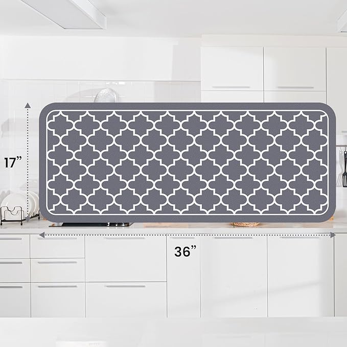 WISELIFE Dish Drying Mat Super Absorbent Drying Mat Large Dish Drying Mats for Kitchen Counter Easy Clean Dish Mat Kitchen Drying Mat18"x 36" Stylish Grey