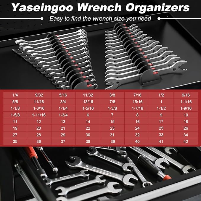 32PCS Magnetic Wrench Organizer - Modular Wrench Holder Set for Tool Drawer Storage, With Metric & SAE Labels, Tool Holder for DIY Mechanics, Fit for Screwdriver, Ratchet, Widget - Black