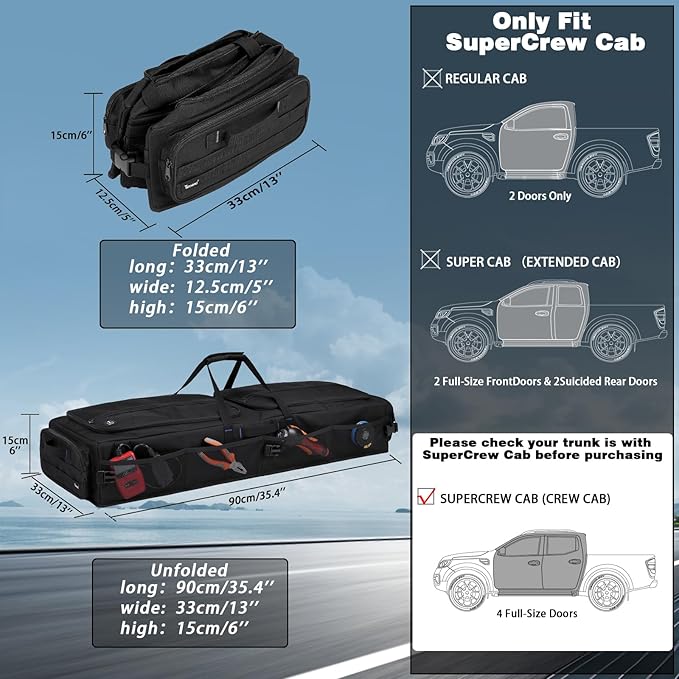 Under Seat Storage Bag Fit for SuperCrew Cab, Collapsible Truck UnderSeat Organizer with 3 Detachable Inner Dividers & Anti-slip Bottom Fit for Crew Cab(Full Size Trucks) (Large)
