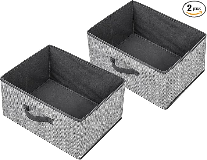 Storage Baskets, 15.7 Inch Woven Fabric Bins, Storage Cubes with Reinforced Handles, Organizer Bins for Closet Shelves, Foldable, for Toys, Clothes (2PCS/Grey-15.7*11*7.8inch)