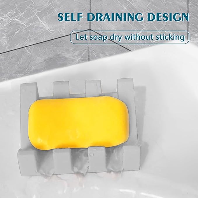 Self Draining Soap Dish,Silicone Suction Cup Soap Holder, Bathroom Soap Dish for Bar Soap,Can Extend Soap Life,Bathroom, Bath Tub, Kitchen Sink Light Grey - 3 Pack
