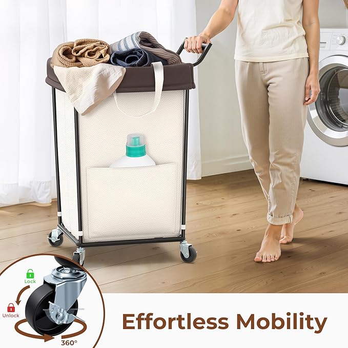 160L Laundry Hamper with Wheels and Handle, 2 Section Large Rolling Laundry Basket Bag with Wheels, Clothes Hamper Cart for Laundry, Bedroom, Bathroom and Dorm