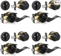 Knobonly 4 Sets of Front Exterior Door Knob Set with Single Cylinder Deadbolts in Matte Blac Finish, All Keyed Same Combo Pack, Wave Style Entry Door Lever Locks with Combinations