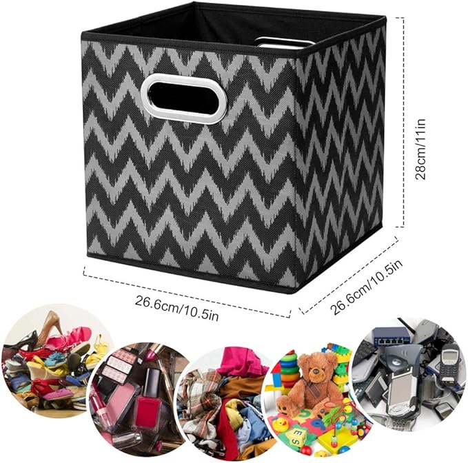 Collapsible Hard Cloth Cubes Storages Organizer Bins Chevron Storage Inserts Cubes Folding Fabric Storage Cubes Boxes 10.5x10.5 X 11 In Black Storage Baskets Drawer Organizer Closet Storage QY-SC10-3