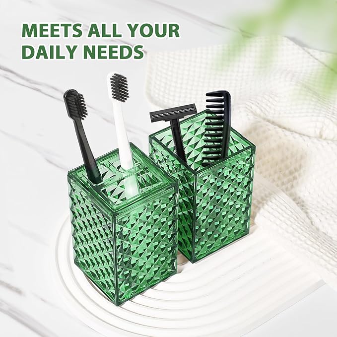 Green Bathroom Accessories Set, 4 Pack Green Bath Accessory Sets Complete, Acrylic Soap Dispenser and Toothbrush Holder Set for Bathroom Counter Sink, Modern Bathroom Decor
