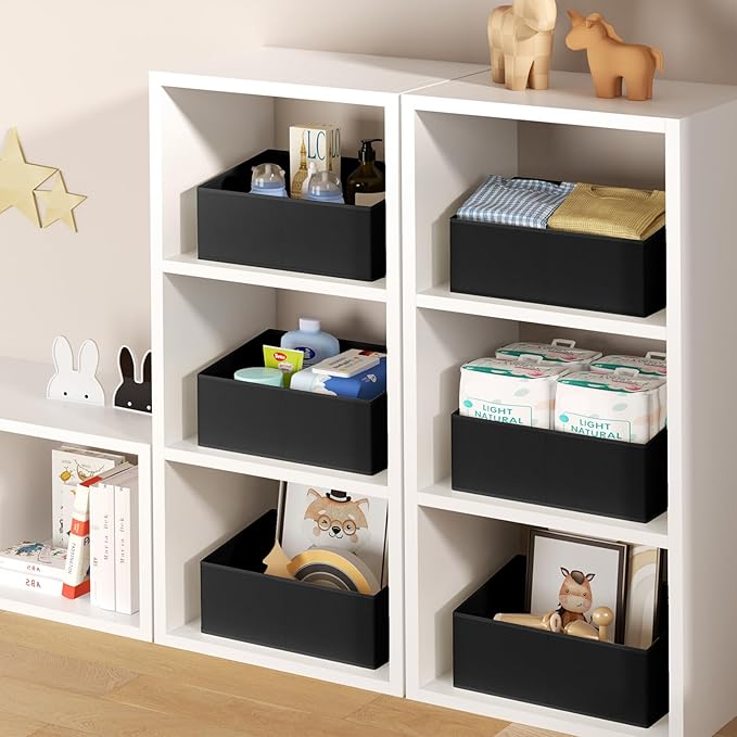 DIMJ Closet Storage Bins 6 Pack - Fabric Storage Baskets for Shelves, Large Clothes Organizers with Handles, Trapezoid Shelf Organization Storage Cubes for Purse, Toys, Books, Towel, Clothes