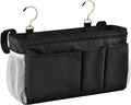 KOPIRIT Black Bedside Caddy Storage Bag Bedside Organizer for Bed Rails College Dorm Room Organizer Caddy Hanging Shelf 6 Pockets with Hooks for Drinks Magazine Phone Holder