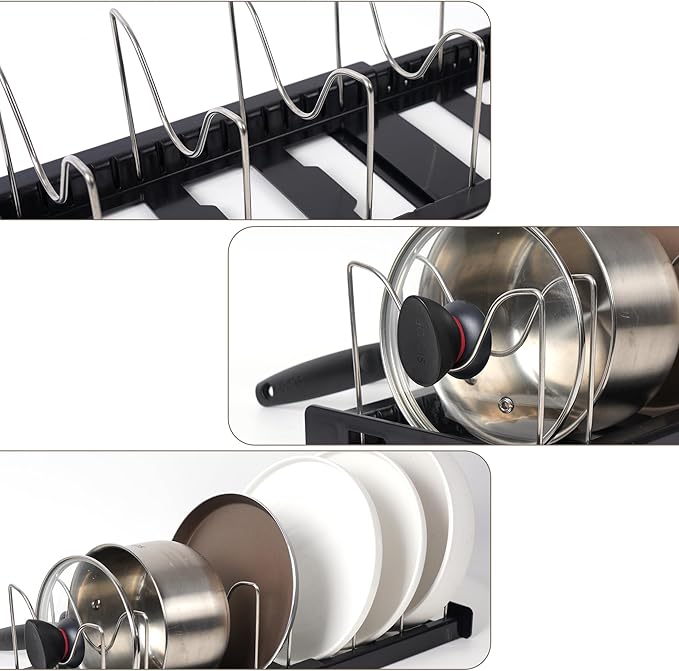 Expandable Pot and Pan Organizer Rack with 7 Stainless Steel Adjustable Shelves, for Neatly Storing Cookware, Pots, Pans, Lid (Style 1)