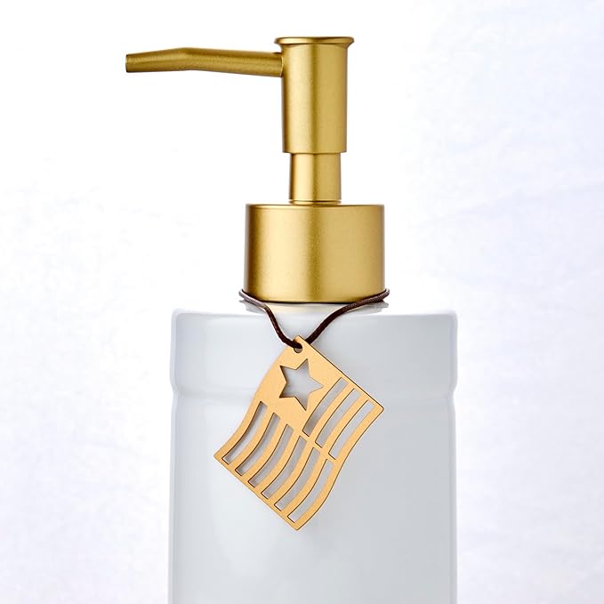 SKL Home Seasonal Charm Soap/Lotion Dispenser Gift Set with 4 Interchangeable Stainless Steel Charms, Refillable for Bathroom & Kitchen, Warm Gold