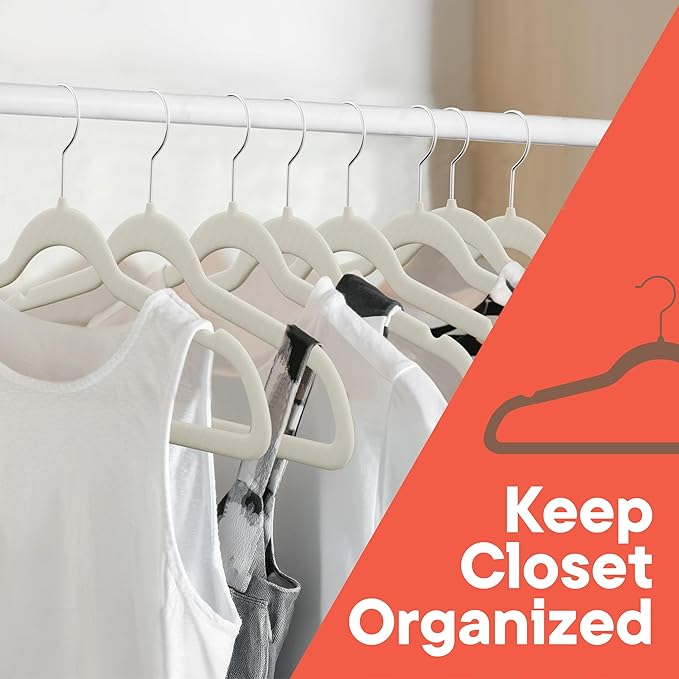 Ivory Velvet Hangers 120 Pack – 360° Swivel Hook, Non-Slip and Space Saving Hangers, Heavy-Duty 11 lbs Weight Capacity - Smooth Velvet Finish for Crease-Free Clothes and Effortless Closet Organization
