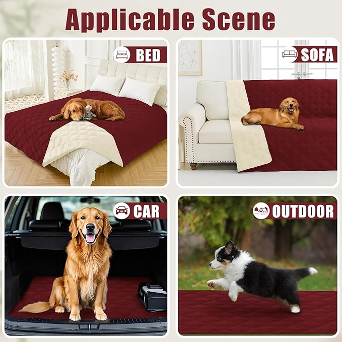 Smiry Waterproof Dog Bed Cover Blanket 40x80, Soft Reversible Pet Blanket, Washable Leakproof Cats Dogs Couch Cover for Sofa, Couch, Furniture, Lattice, Wine Red/Beige