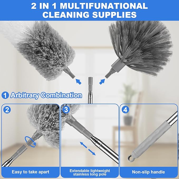 Dusters for Cleaning,Cobweb Duster Feather Duster with Extension Pole,3PCS Ceiling Fan Cleaner Duster,Long Duster Extended Handle,Blind Cleaner Dusting