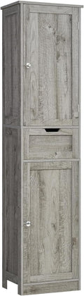 Iwell 67" Tall Bathroom Cabinet with Adjustable Shelves & 1 Drawer, Storage Cabinet with 2 Doors, Narrow Tall Cabinet, Floor Cabinet for Bathroom, Living Room, Home Office, Grey
