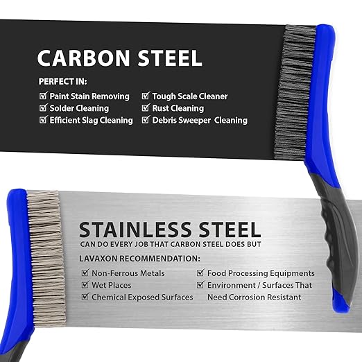 Wire Brush Set-Heavy Duty Stainless & Carbon Steel Bristles with Plastic Handle Grip for Rust, Wielding Slag, Dirt & Paint Scrubbing with Deep Cleaning – 10 Inches (Pack of 2-Blue)