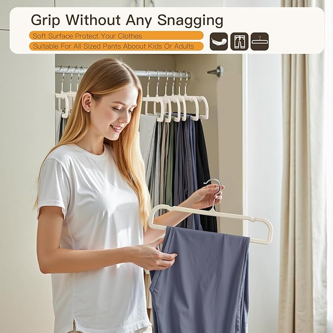 Pants Hangers 30 Pack Velvet Pant Hangers,Heavy Duty Velvet Hangers for Pants,Jeans,Scarf,Towels,Tank Top,Coat.Closet Organizers and Storage（Beige）