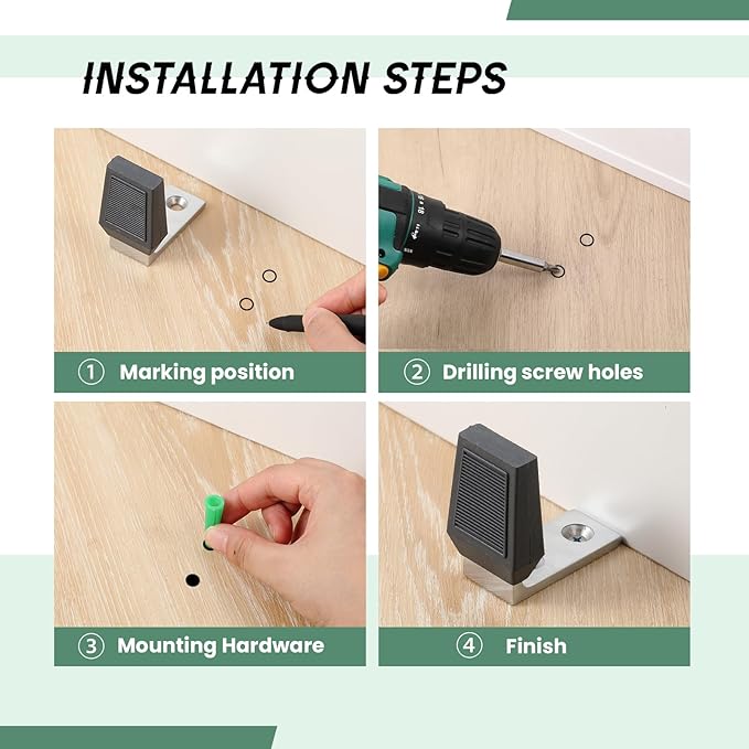 Moxweyeni 2 Pack Floor Door Stop Angle Door Stopper Floor Mounted Heavy Duty Base Fits Doors with up to 2" Gap Comes with Rubber Bumper Stainless Steel Screws Suitable for Wood Concrete Floors(Grey)