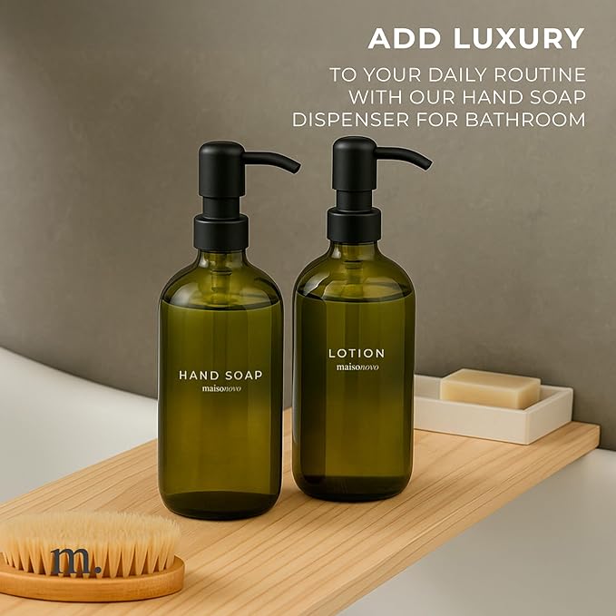 MaisoNovo Soap Dispenser 2-Piece Set | 16.9oz Green Bottles with Black Plastic Pumps