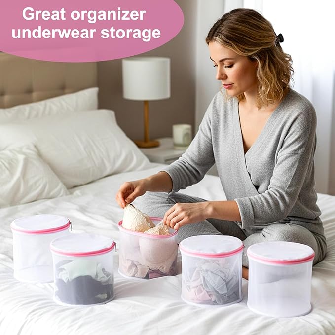 Honeycomb Mesh Laundry Bags, Bra Washing Bag for Laundry with Zips Reuse Washing Machine Bag for Delicates Blouse for Cleaning and Drying Underwear, Delicates, Brassiere, Bralette (6 x 7 In Pink)