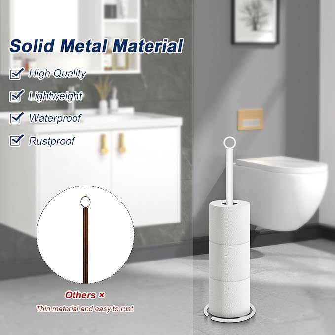 NearMoon Bath Toilet Paper Holder Stand, Freestanding Tissue Paper Storage with Reserve, Space Toilet 4 Rolls Holder for Bathroom/Kitchen Countertop-All Metal (2 Pack, White)