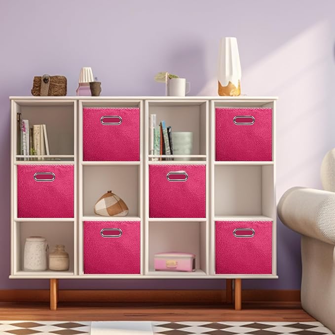 ShellKingdom Storage Bins, Foldable Fabric Storage Cubes And Cloth Storage Organizer Drawer with Metal Handle For Closet And Toys Storage, 11 X 10.5 X 10.5 INCH, 2 Pack (Fuchsia)