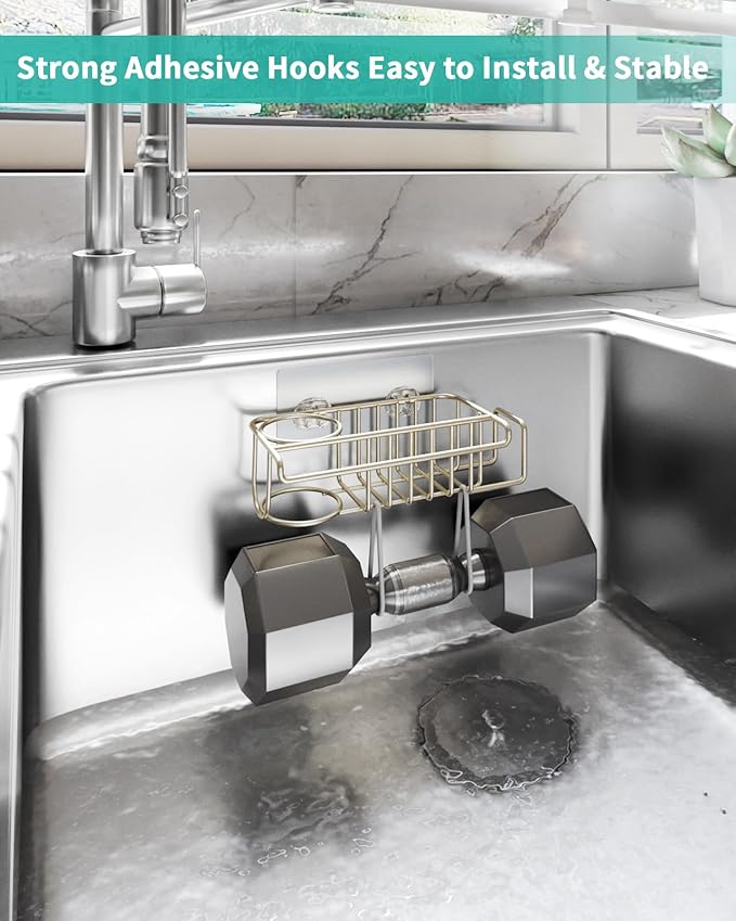HapiRm Sink Caddy Sponge Holder - No Drill Sponge Holder for Kitchen Sink, Rustproof and Waterproof Kitchen Organizer - Brushed Nickel（8.65 * 3.54 * 2.36 in）