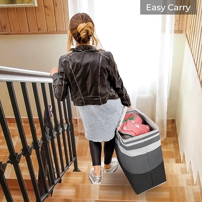 HomeHacks 4-Pack Large Laundry Basket, Waterproof, Freestanding Laundry Hamper, Collapsible Tall Clothes Hamper with Extended Handles for Clothes in the Dorm and Family-(Gradient Grey, 88L)