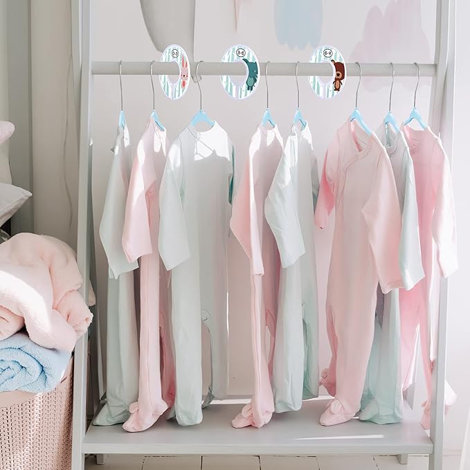 VIS'V Baby Hangers, 11 Inch Velvet Kids Hangers with 6 Pcs Clothes Size Dividers, Infant Toddler Nursery Closet Organization, Non Slip, Blue, 50 Pcs