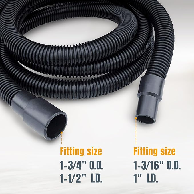 POWERTEC 70477 10 Ft. Dust Collection Hose Kit with 5 Fittings and a Tapered Reducer fits 2-1/2" to 2-1/4" ID Dust Hose/Port for Woodworking Power Tools Home and Wet/Dry Shop Vacuums