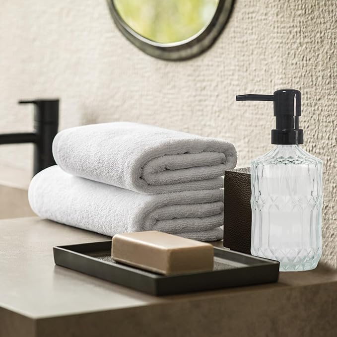 Clear Glass Soap Dispenser with Black Pump, 15oz Liquid Hand Dispenser, Refillable Lotion Dish Soap Dispenser for Modern Home Decor, Bathroom, Kitchen Countertop, Hotel