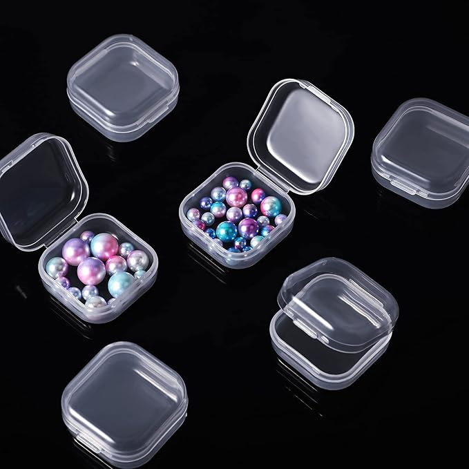 6 Pieces Mini Plastic Clear Beads Storage Containers Box for Collecting Small Items, Beads, Jewelry, Business Cards, Game Pieces, Crafts (1.37 x 1.37 x 0.7 Inch)