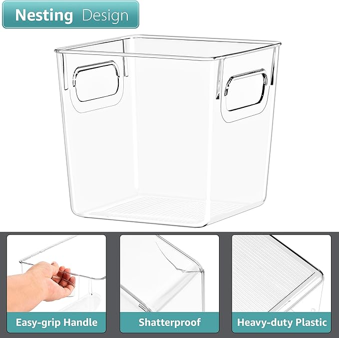Sorbus Small Clear Plastic Storage Bins for Shelves, Clothes, with Handle - Clear Storage Bins, Drawer, Shelf, Closet, Pantry, Fridge, Freezer Organizer Bins, Closet Organizers and Storage (2 pack)