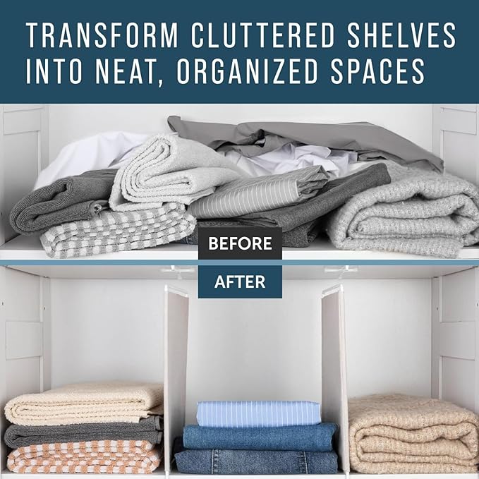 Maplefield Fabric Shelf Dividers - Versatile Towel Organizer for Closet - Dividers for Sweaters on Shelves - Slide-On Setup for Closet Organization - Pack of 4, 12 x 9.5 in