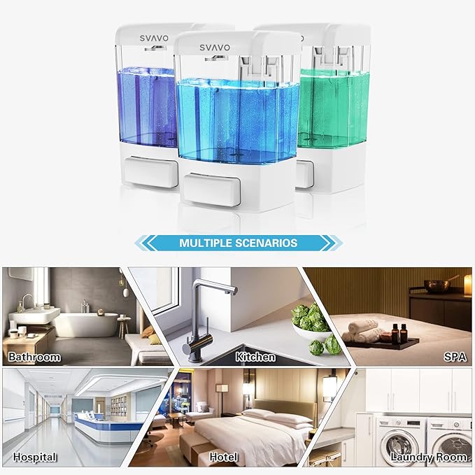 SVAVO Wall Mounted Soap Dispenser Kitchen Bathroom Manual Soap Dispenser Refillable Hand soap Dispenser for Liquid Contianers Shampoo Gel Chamber for Household Commerical 23.7oz (700ml) ABS