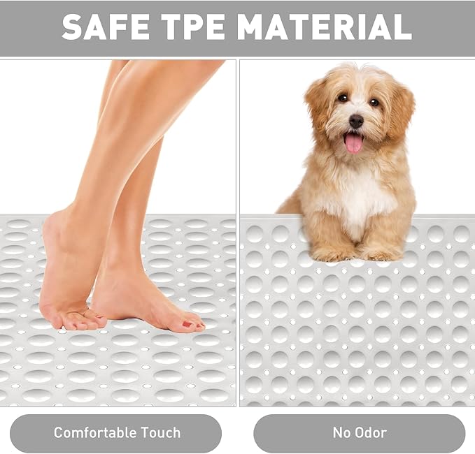 Mofonky Shower Mat Non Slip: 35.4 x 23.6 Inch Extra Large TPE Shower Mats for Inside Shower - Anti Slip Shower Stall Matt with Drain Hole and Suction Cups for Elderly