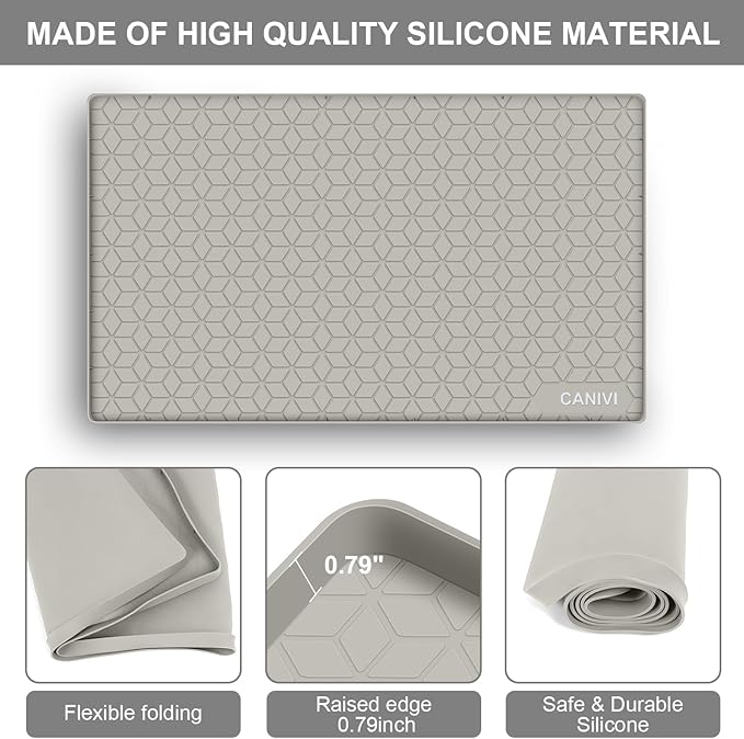 Under Sink Mat, 31" x 22" Waterproof Silicone Under Sink Tray for Kitchen & Laundry Cabinets, Kitchen Cabinet Shelf Protector, Up to 3.2 Gallons Liquid, Fits 36 inch Standard Cabinet (Khaki)