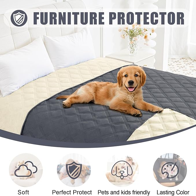 Smiry Waterproof Dog Bed Cover Blanket 30x53, Soft Reversible Pet Blanket, Washable Leakproof Cats Dogs Couch Cover for Sofa, Couch, Furniture, Lattice, Dark Grey/Beige