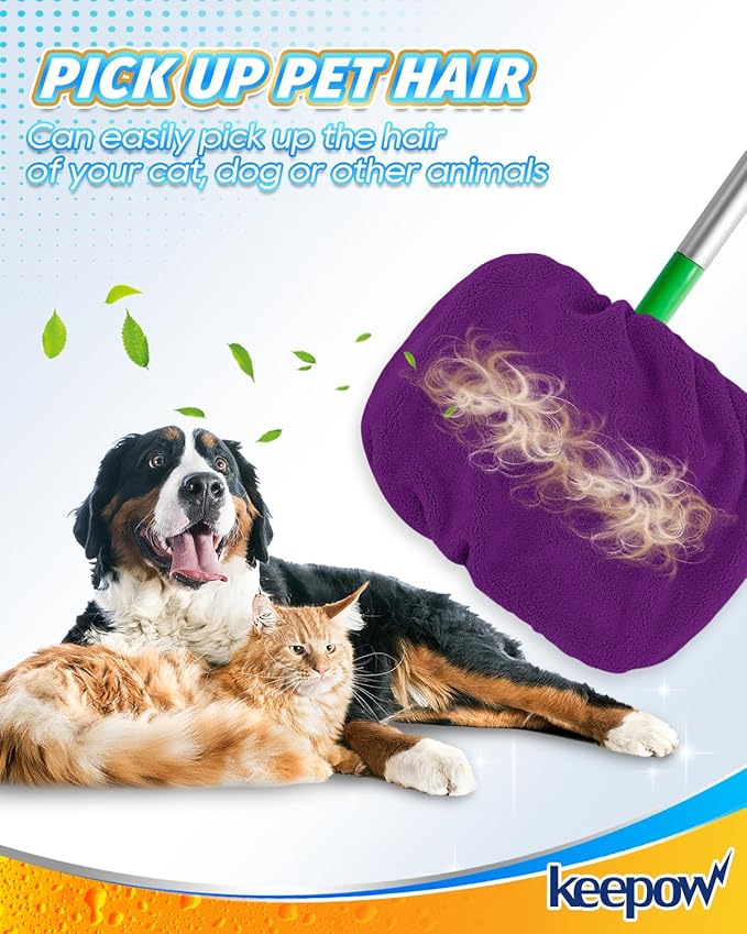 KEEPOW Reusable Mop Pads Compatible with Swiffer Sweeper Mop, Microfiber Dry Sweeping Cloths & Machine Washable Wet Pads Refill for All Sealed Floors - Stone, Hardwood, Laminate & Tile (8 Purple)