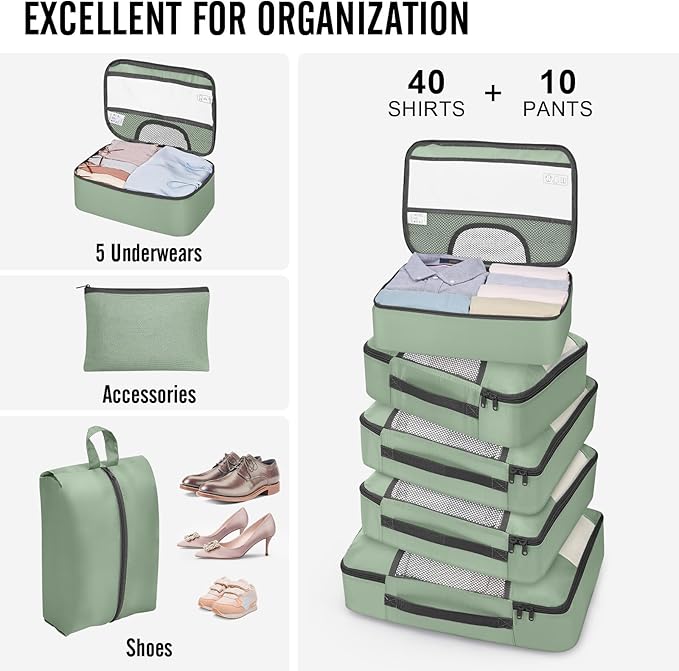 Veken 10 Set Packing Cubes for Travel Essential, Suitcase Organizer Bags in 4 Sizes, Carry-On Luggage Accessories with Large Laundry & Hanging Toiletry Bag, Must-Have for Airplane, Road Trip & Camping
