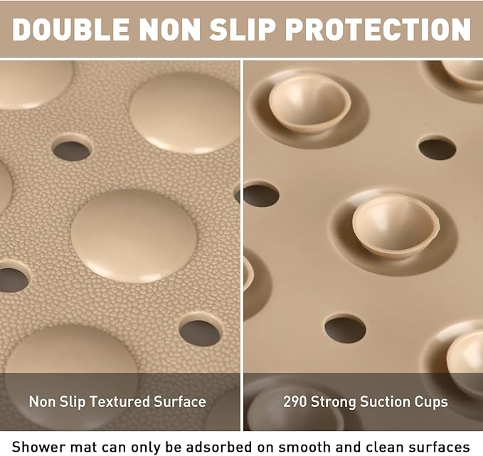 Mofonky Shower Mat Non Slip: 35.4 x 23.6 Inch Extra Large TPE Shower Mats for Inside Shower - Anti Slip Shower Stall Matt with Drain Hole and Suction Cups for Elderly